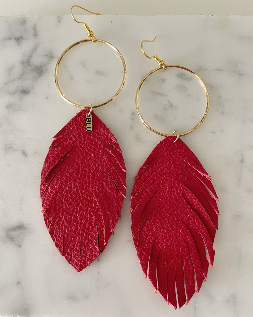 Red feather earring